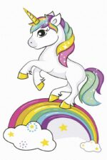 pictura pe numere Unicorn si curcubeu