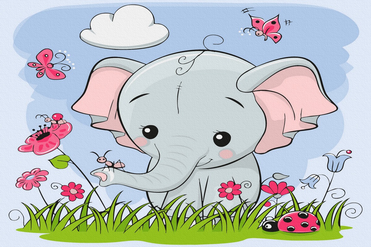 pictura pe numere elefantul cu flori