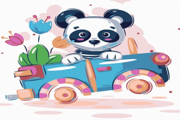 pictura pe numere panda in masina