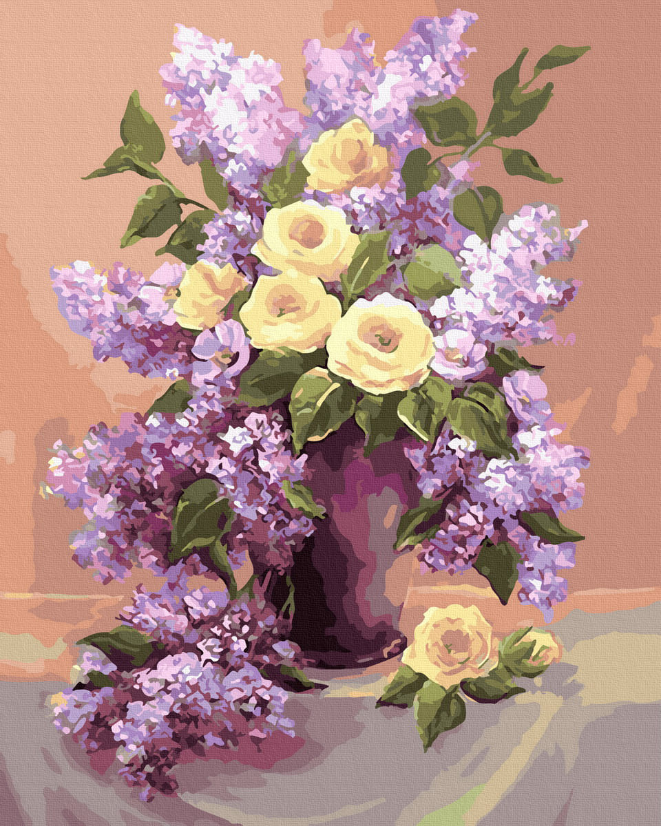 Acuarello Picturi pe Numere - Picturi pe numere - vaza cu flori de liliac picturi pe numere
